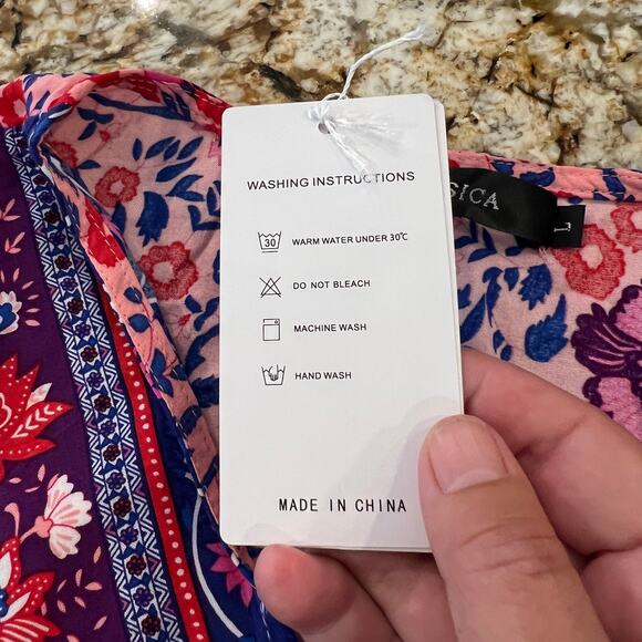 NWT ZESICA Pink Floral Wrap V-Neck Bohemian Ruffle Swing Mini Dress - SIZE L - Picture 5 of 8